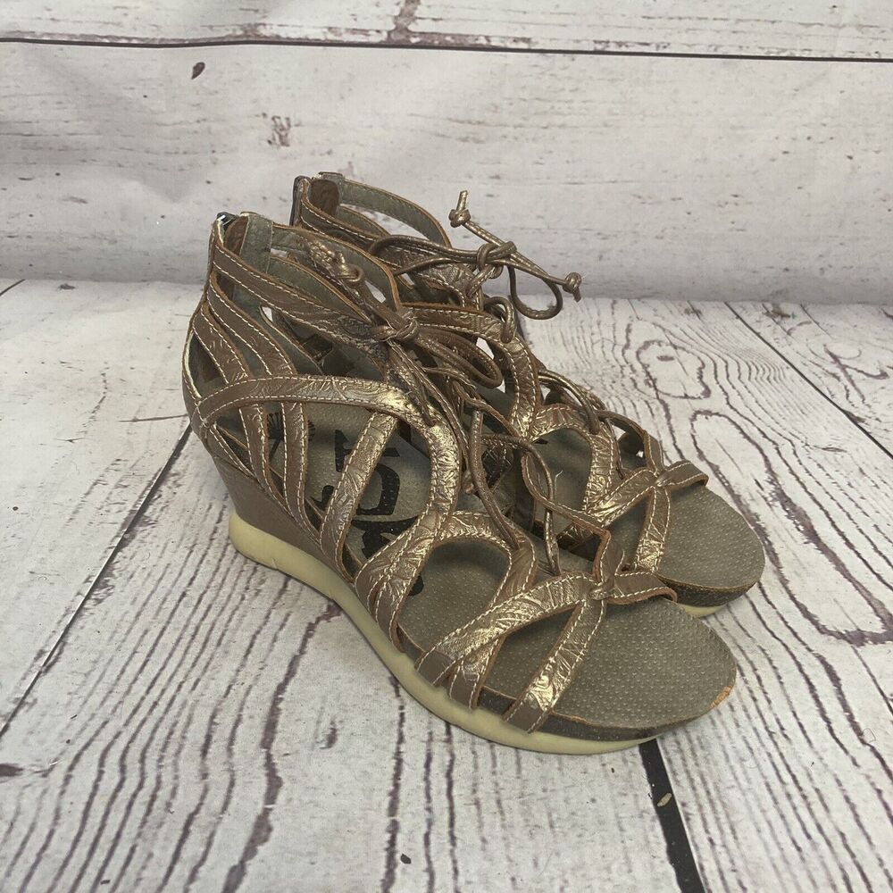 OTBT Sandals Womens 6.5M Nomad Nomadic Leather Brown Gladiator Wedge